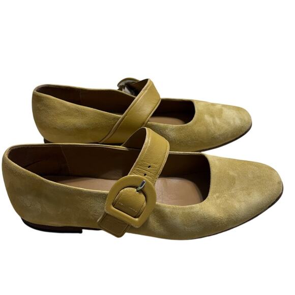 M.Gemi Suede Mary Jane Flats Women's Size 38 US 7.5 Yellow Leather Buckle - Picture 1 of 8